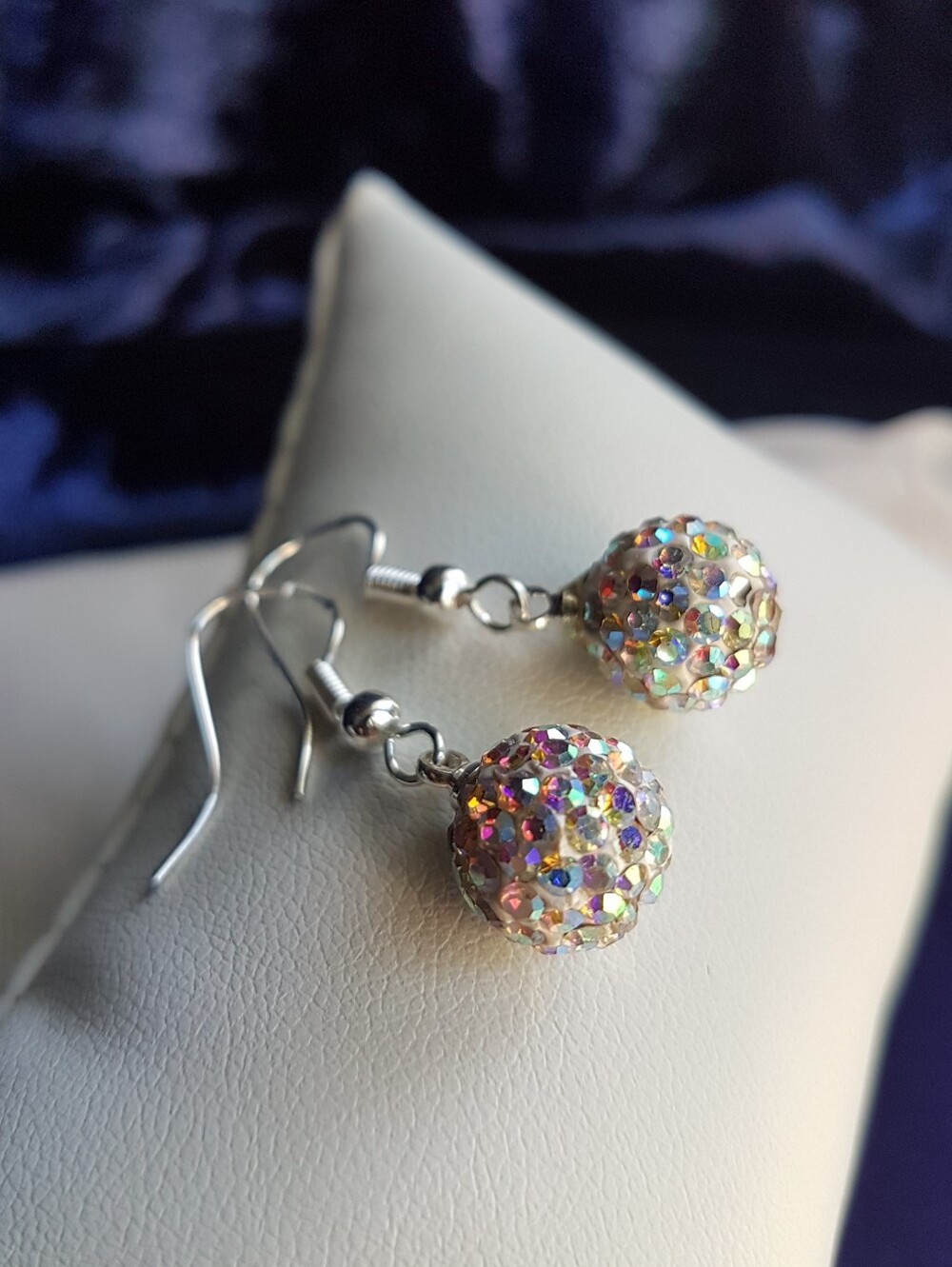 Swarovski Elements 925 Sterling Silver Disco Ball Aurora Borealis Earrings NEW